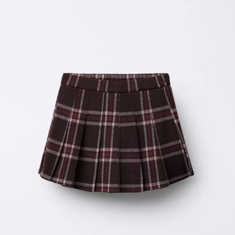Zara girls pink and burgundy plaid skort